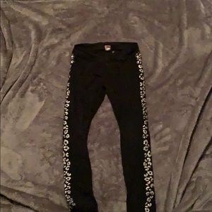 Girls cheetah print detail black leggings